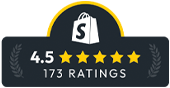 Shopify rating badge with 4.5 out of 5 starts with 173 ratings