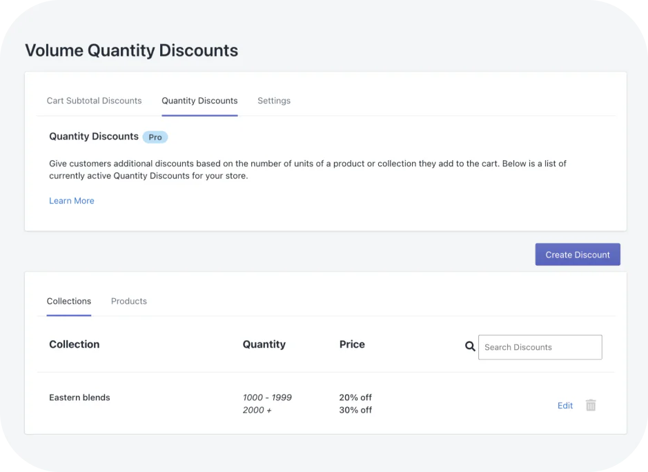Screenshot of Wholesale Gorilla app setting to adjust volume quantity discounts